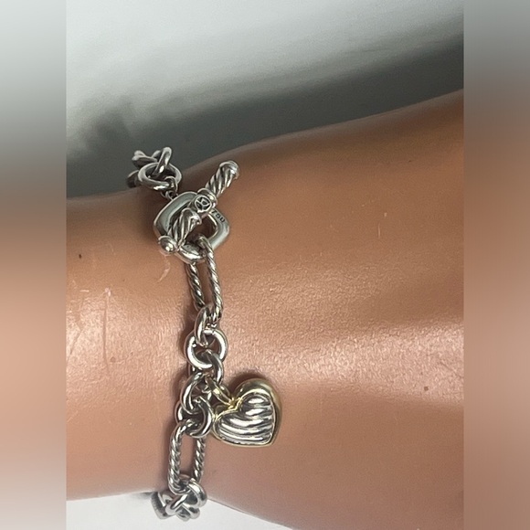 DAVID YURMAN 18K YG & Sterling Silver 925 Cable Chain Heart Charm Bracelet 7" - Picture 7 of 14
